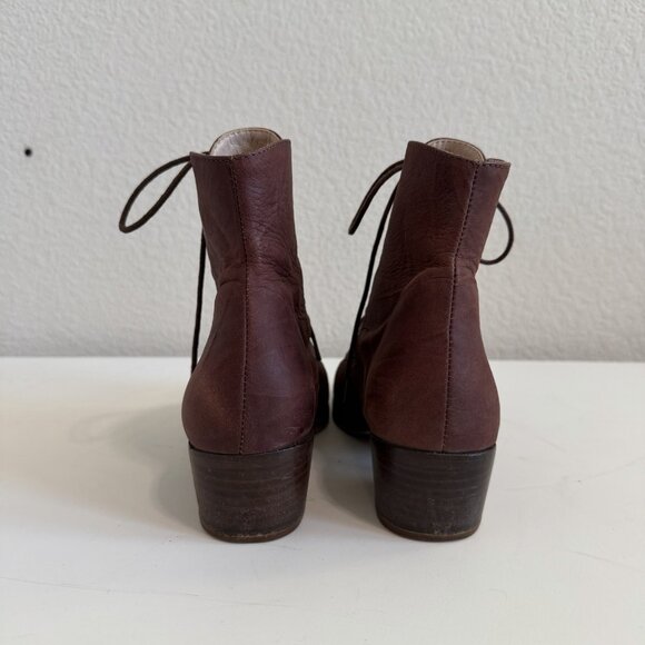 Christy Dawn The Dawn Boot Mahogany Soft Leather Lace Up Stacked Heel Boot 8 - Picture 8 of 12